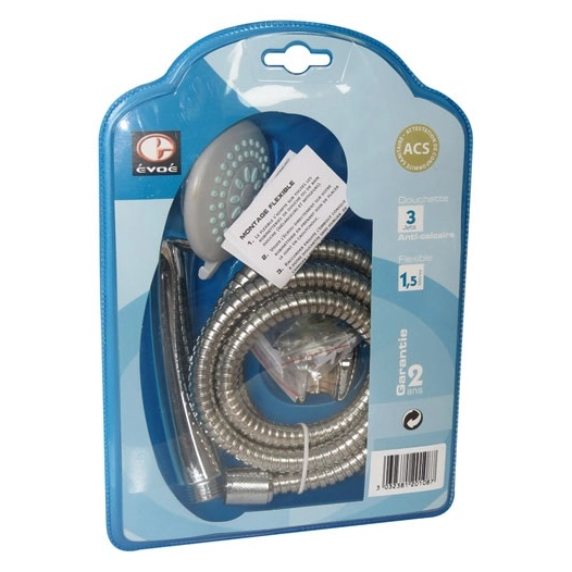 Douchette 3 jets chromé + flexible 1m50 sc - EVOE