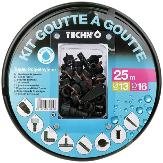 Kit goutte à goutte d.13x16mm 25m - TECHN