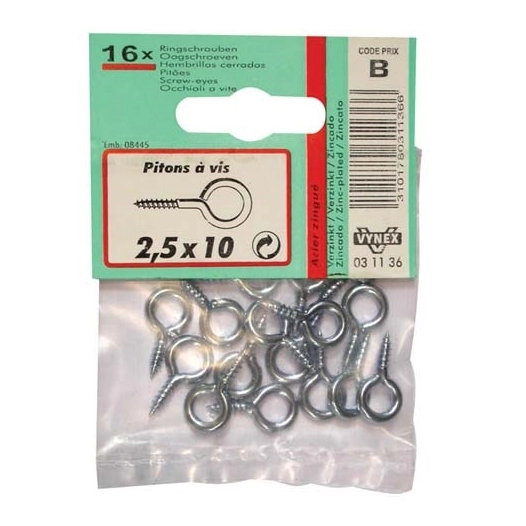 Piton à vis zingué 2.5x10 sc - VYNEX