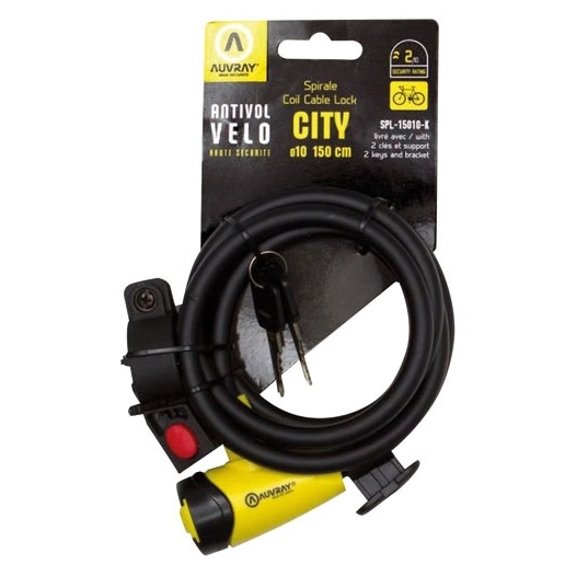 Antivol Auvray spirale city 12 en 1.80m avec support noir - AUVRAY