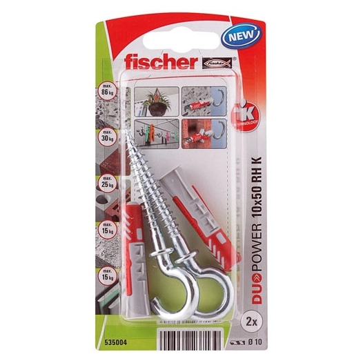 Cheville duopower 10x50 crochet rond blister de 2 - FISCHER