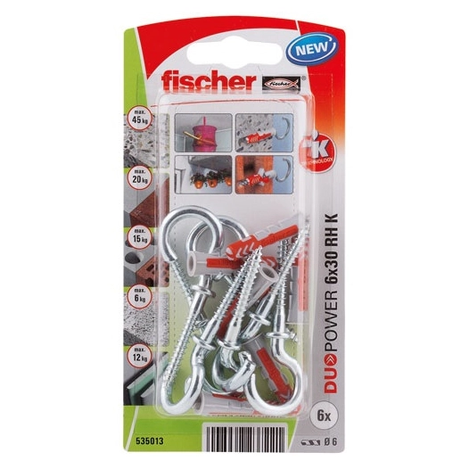 Cheville duopower 6x30 avec crochet rond blister de 6 - FISCHER