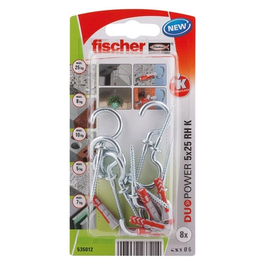 Cheville duopower 5x25 avec crochet rond blister de 8 - FISCHER