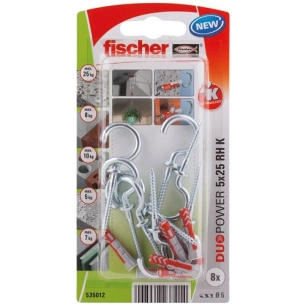 Cheville duopower 5x25 avec crochet rond blister de 8 - FISCHER