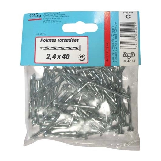 Pointe torsadée TP acier zingué 2.7x50 130g - VYNEX