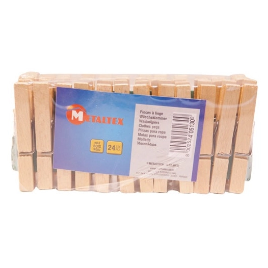 Pince linge bois sachet 24 405130 - METALTEX