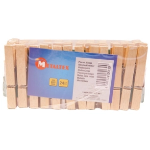 Pince linge bois sachet 24 405130 - METALTEX