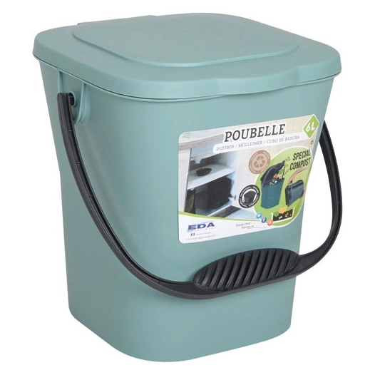 Seau compost 6l vert eucalyptus avec couvercle - EDA