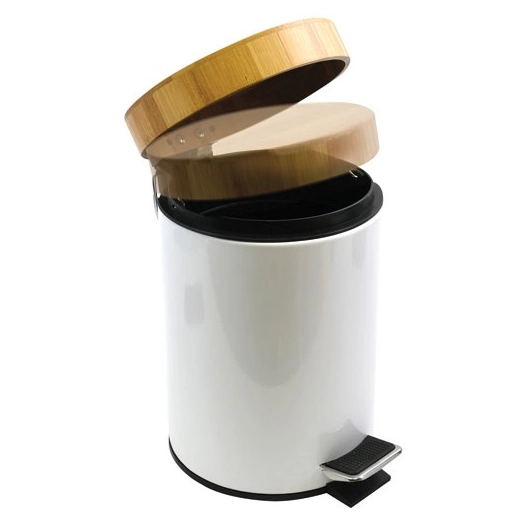 Poubelle Aza 3l blanche avec couvercle bambou - MSV
