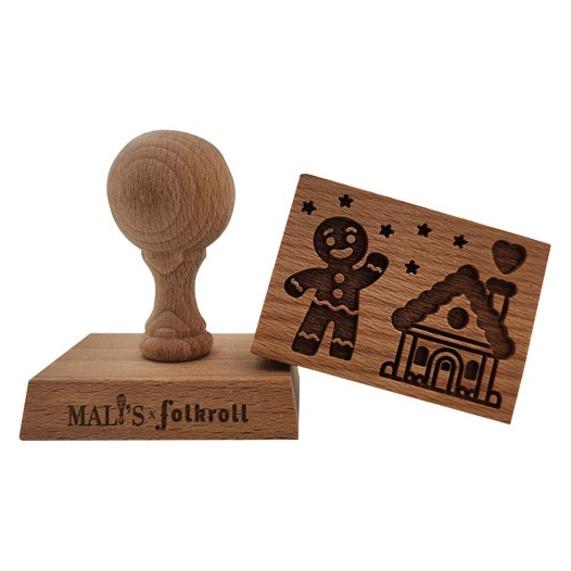 Tampon en bois rectangle - Motif Bonhomme & Maison Pain d'épices - PATISSE
