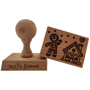 Tampon en bois rectangle - Motif Bonhomme & Maison Pain d'épices - PATISSE