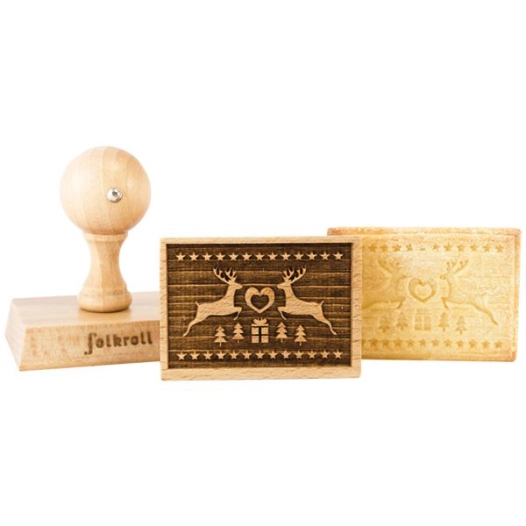 Tampon à biscuits rectangle - Motif Rennes & Cœur - PATISSE