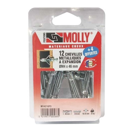 Cheville molly 4x46mm+vis m4 c/16 coque - MOLLY