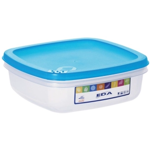 Boîte carrée plate 1 L naturel couvercle turquoise - EDA