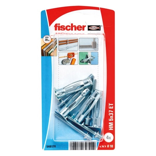 Cheville corps creux pâtte à vis hm5x37 blister de 4 - FISCHER