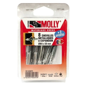 Cheville molly 6x34mm+vis m6 c/10 coque - MOLLY