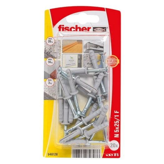 Cheville clou n 5x25/1 f x20 blister de 20 - FISCHER