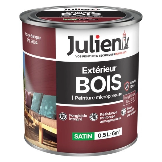 Peinture Julien bois microporeux rouge basque 0.5l - JULIEN