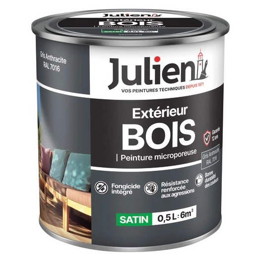 Peinture Julien bois microporeux gris anthracite 0.5l - JULIEN