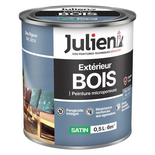 Peinture Julien bois microporeux bleu pigeon 0.5l - JULIEN
