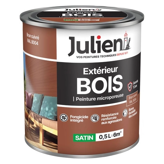 Peinture Julien bois microporeux brun cuivre 0.5l - JULIEN