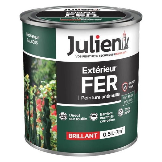 Peinture Julien fer anti rouille vert basque 0.5l - JULIEN