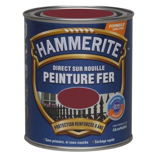 Peinture Hammerite fer brilant laque 0.75l rouge basque - HAMMERITE