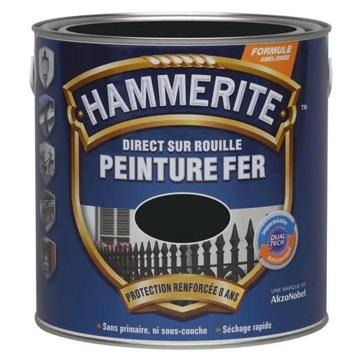 Peinture Laque hammerite pour ferronerie 2.5L noir mat - HAMMERITE