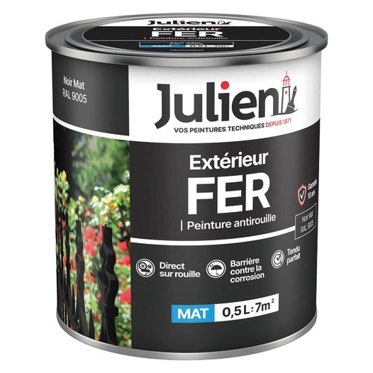 Peinture Julien fer anti rouille noir mat 0.5l - JULIEN