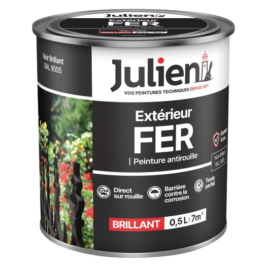 Peinture Julien fer anti rouille noir brillant 0.5l - JULIEN