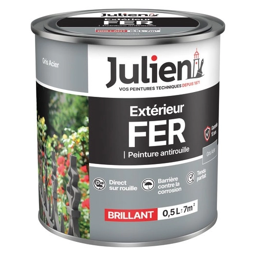 Peinture Julien fer anti rouille gris acier 0.5l - JULIEN