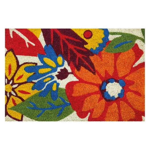 Tapis coco blanchi flowers 40x60 cm - IDMAT