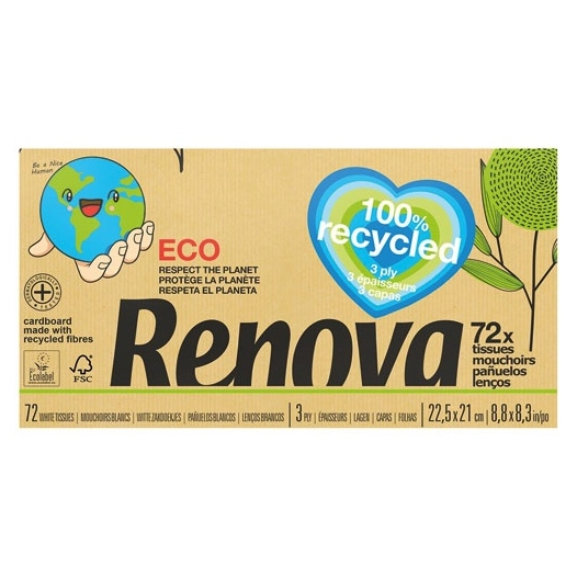 30 Mouchoirs renova boite recyclé 100% x72 - RENOVA