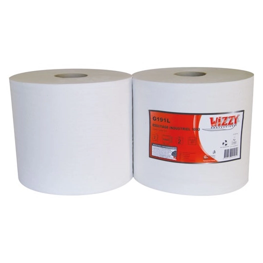 Bobine essuyage blanche 1000f 22x30cm 2 plis ouate blanche - WIZZY