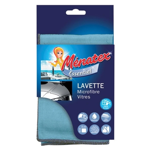lavette microfibre vitre double face 30x31cm - MENATEX