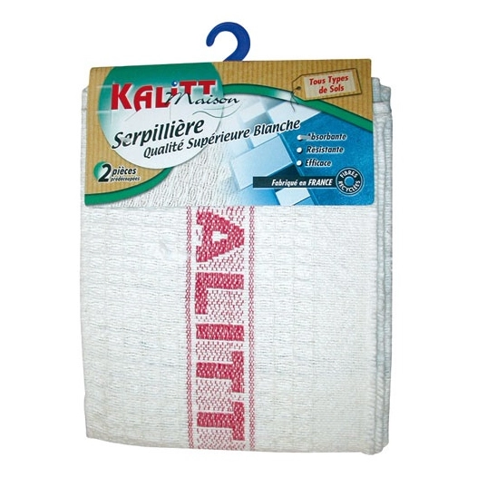 Kalitt serpillière gaufrée blanche 60x100cm sur cavalier - KALITT MAISON