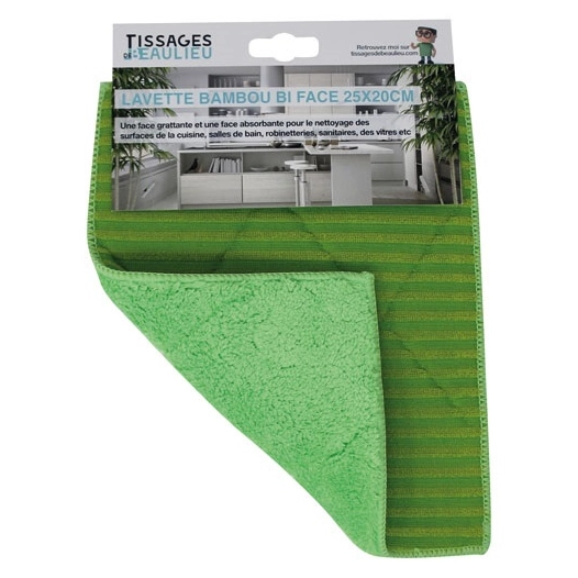 Lavette bambou bi face 25x20cm sur carte - TISSAGES DE BEAULIEU