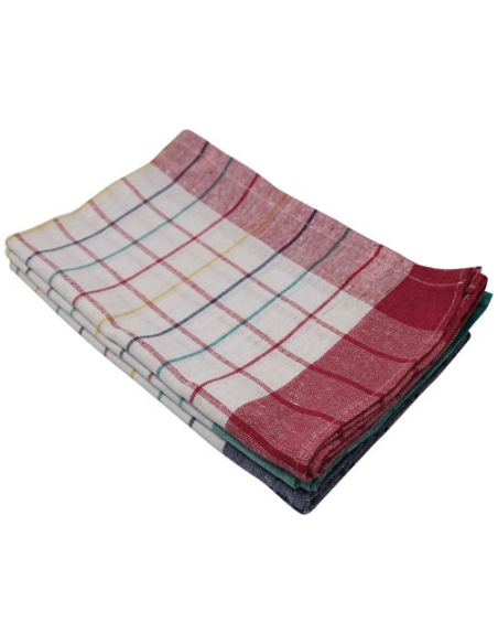 Lot 3 torchons victoria 2 rouge et 1 gris - TISSAGES DE BEAULIEU