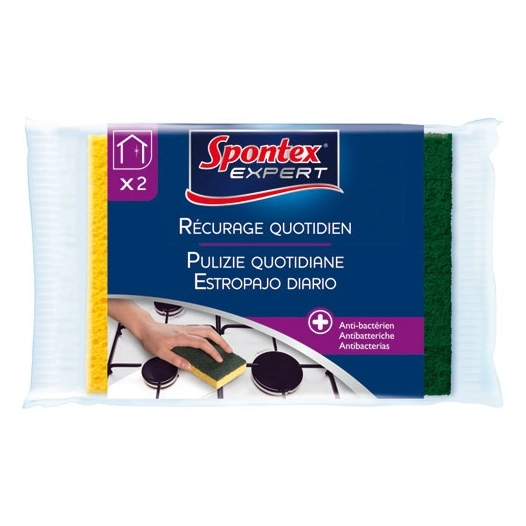 Éponge végétale combiné grattante verte x 2 - SPONTEX EXPERT