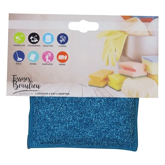 Eponge biface microfibre et grattante 14x9cm - TISSAGES DE BEAULIEU