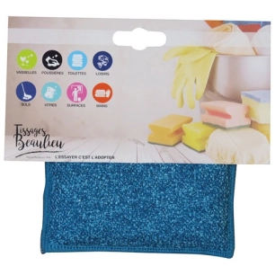 Eponge biface microfibre et grattante 14x9cm - TISSAGES DE BEAULIEU