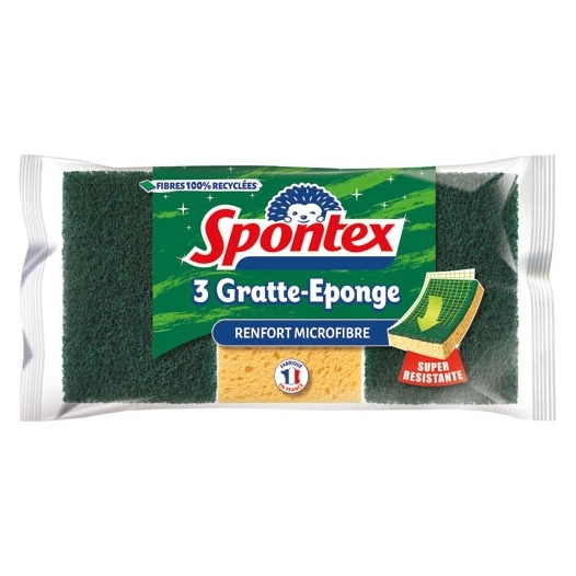 Gratte eponge avec renfort microfibre très absorbant x3 - SPONTEX