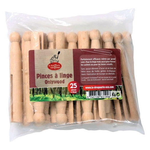 Sachet de 25 pinces à linge onlywood - LA DROGUERIE ECOLOGI