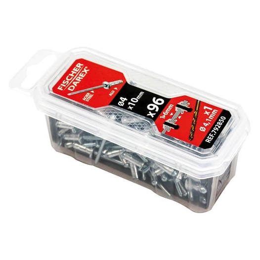 Rivets aveugle 4x10 x 96 pièces tête large plate - FISCHER DAREX