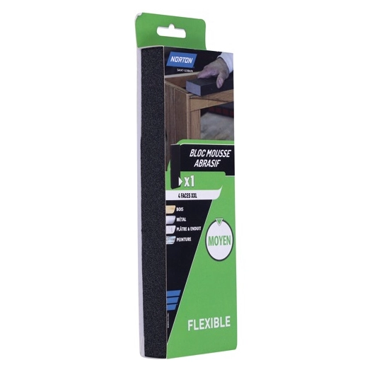 Bloc mousse abrasif 225x80x25mm grain 100 moyen - NORTON