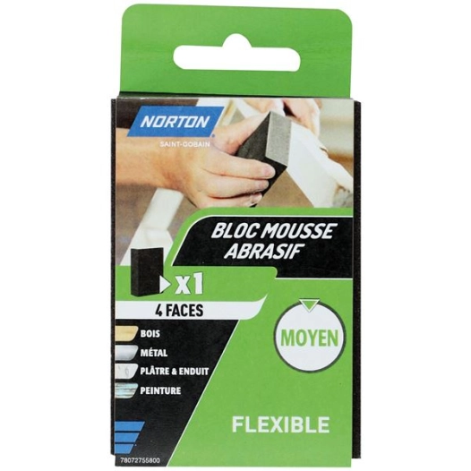 Eponge 4 face 100x66x26 grain 100 moyen norton courants - NORTON