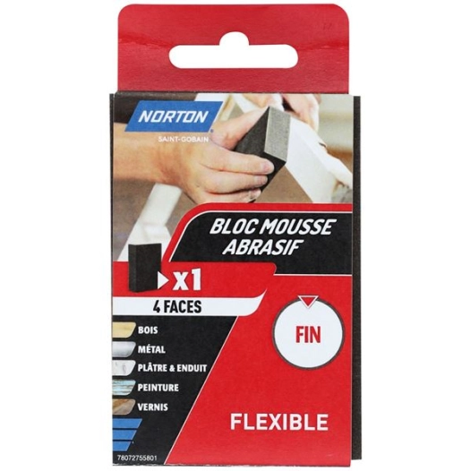 Eponge 4 face 100x66x26 grain 180 fin norton courants - NORTON