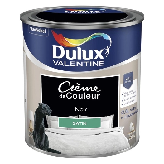 Peinture crème de couleur satin 0.5 litre noir - DULUX VALENTINE