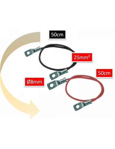 Pair de cable batterie solaire 25mm2 avec cosses