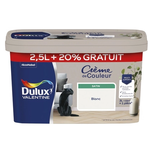 Valentine crème de couleur satin 2.5l +20% blanc - DULUX VALENTINE
